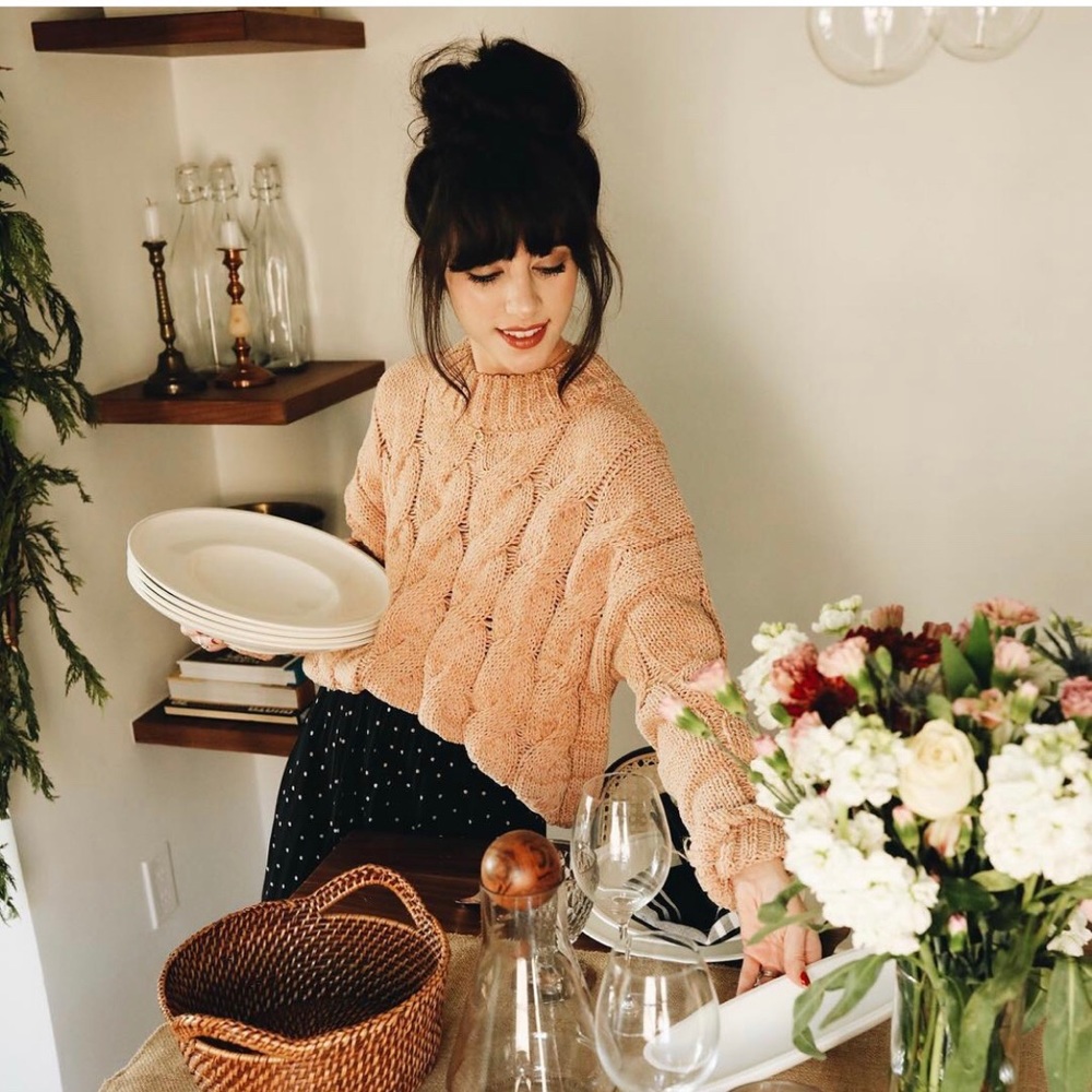 Moon river Nordstrom cable knit sweater pink